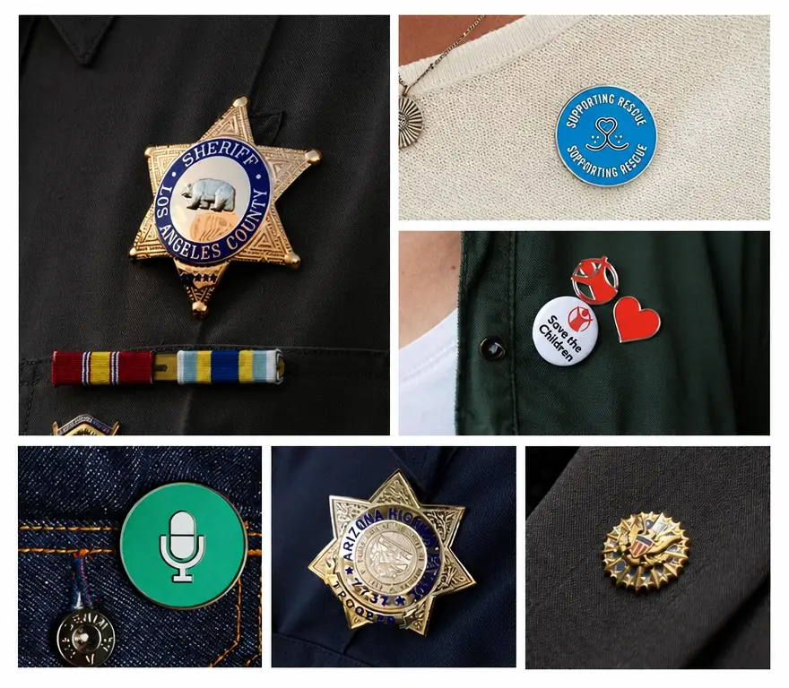 Badges on uniforms and clothing
