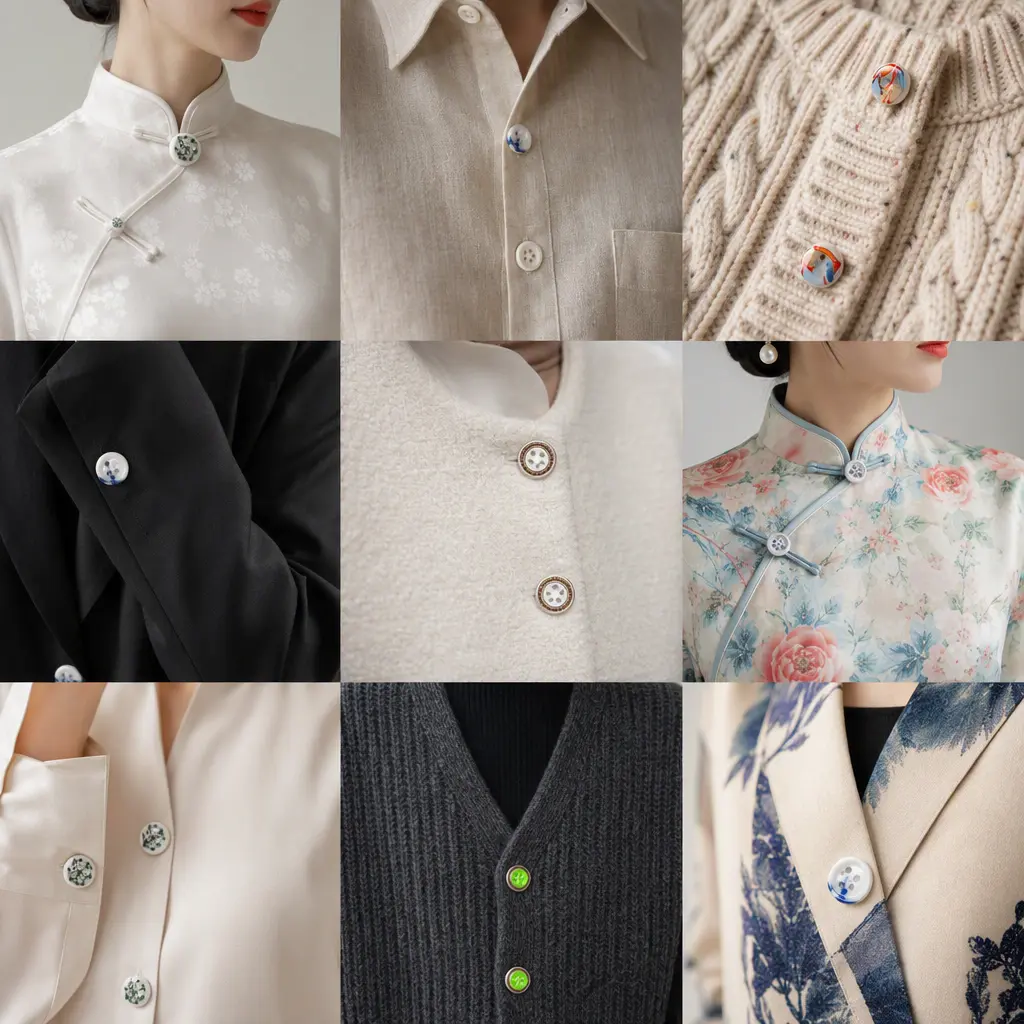 Ceramic buttons on garments