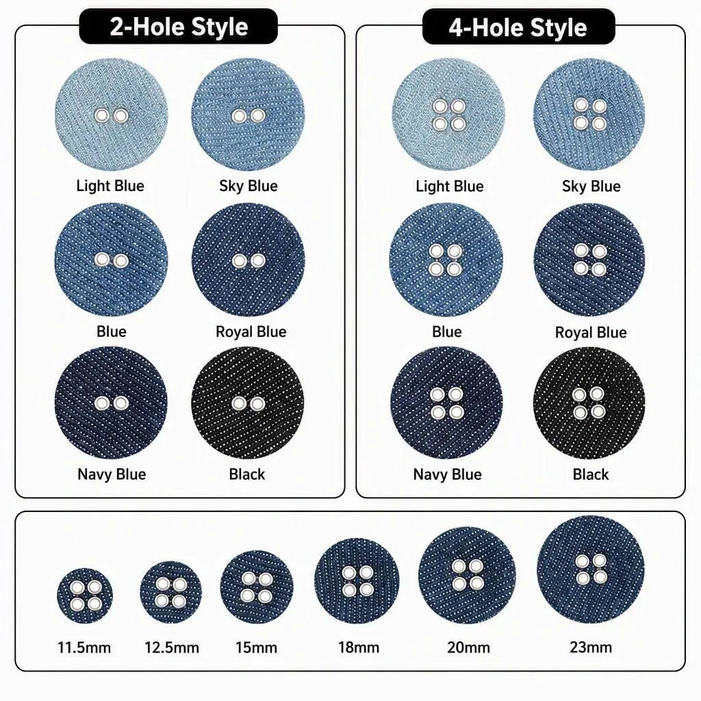 Covered button sizes and hole options