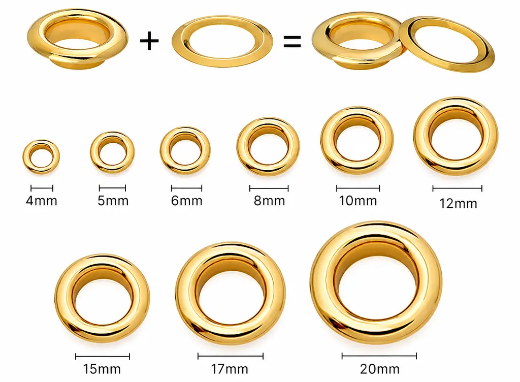 Eyelet and grommet size reference
