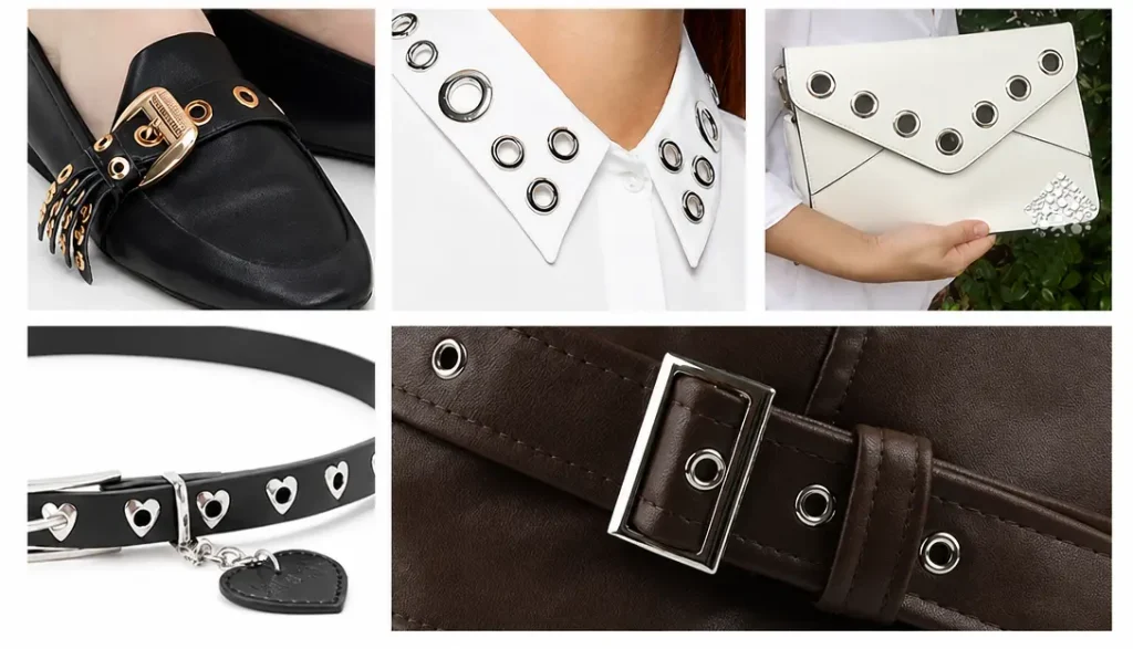 Eyelets and grommets on garments and accessories
