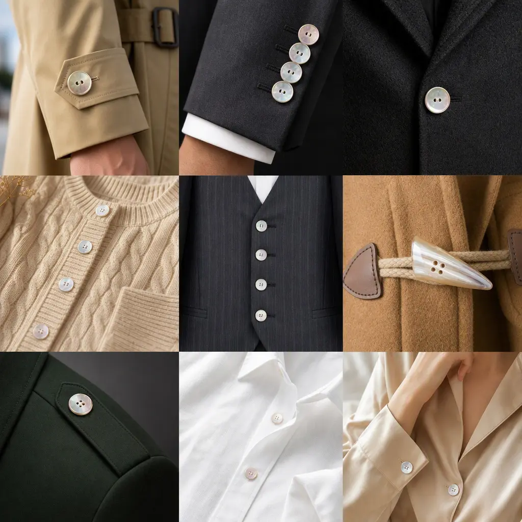 Shell buttons on garments
